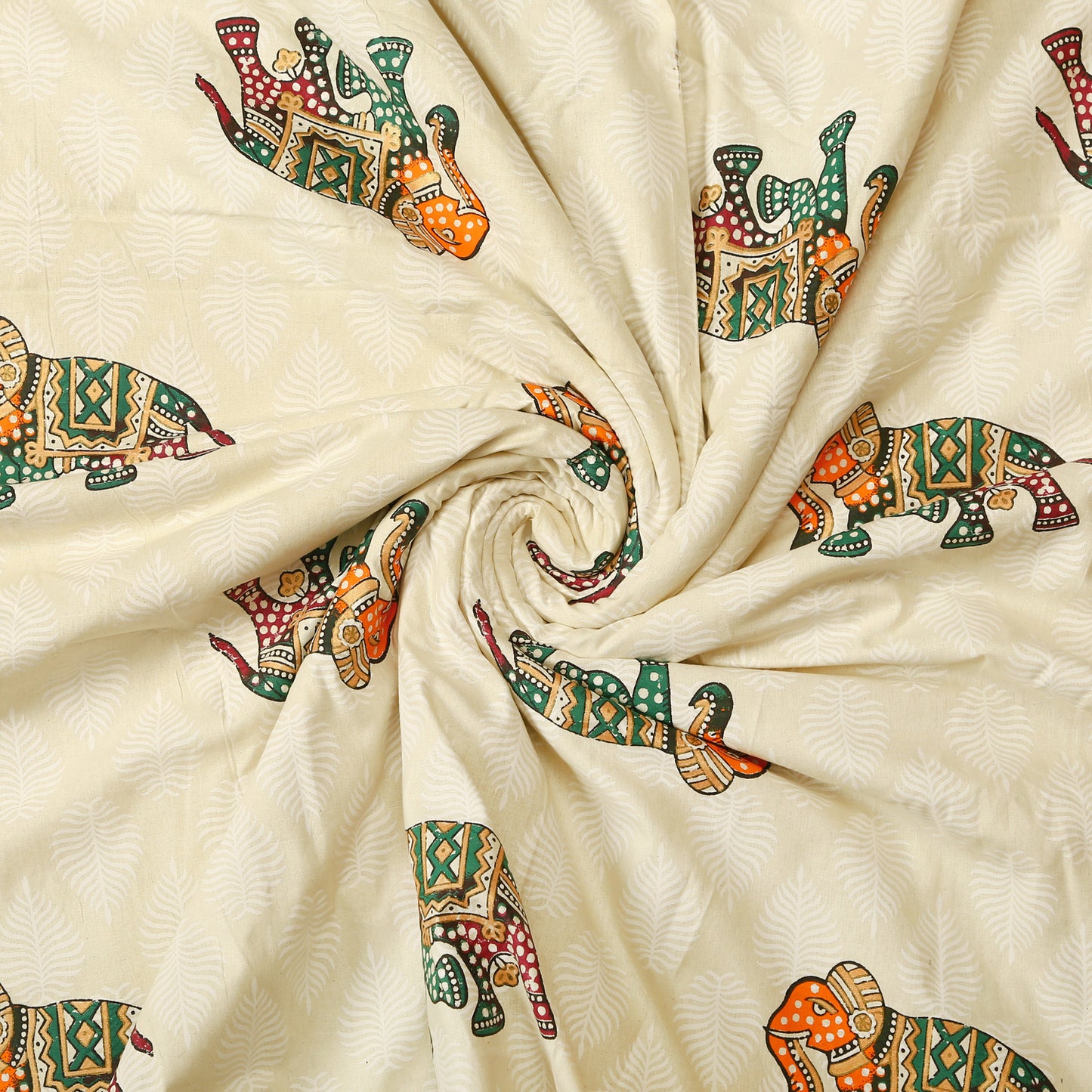 Multicolour Elephant and Floral Jaal Print Cotton Double Bedsheet