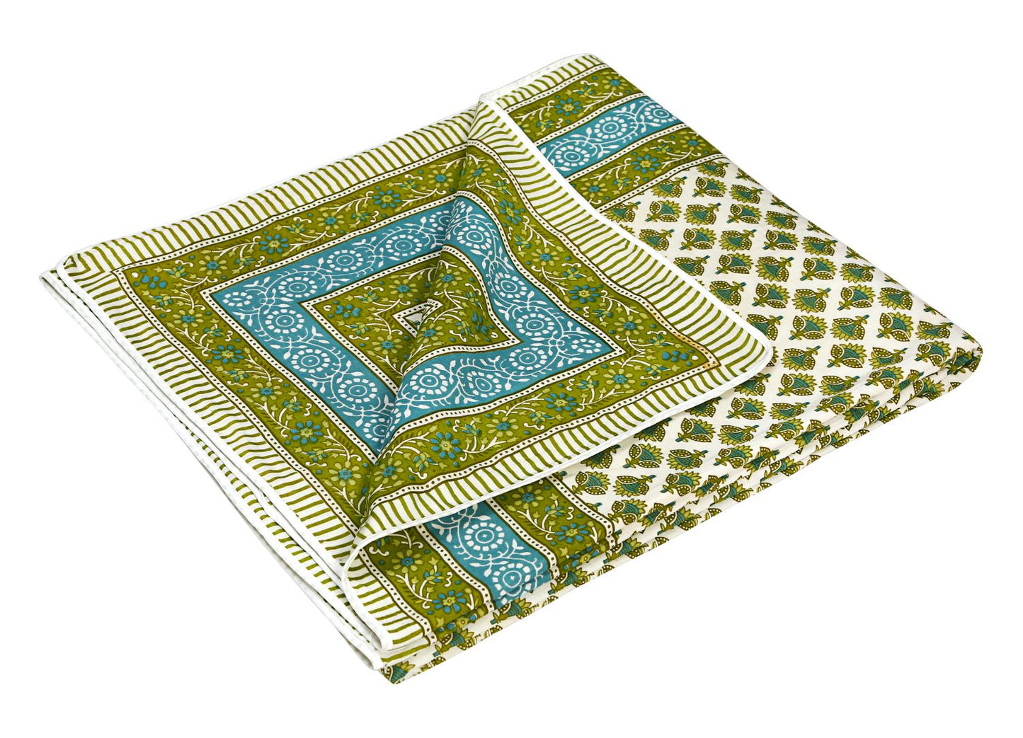 Green Floral Booty Hand Screen Print Double Bed AC Dohar