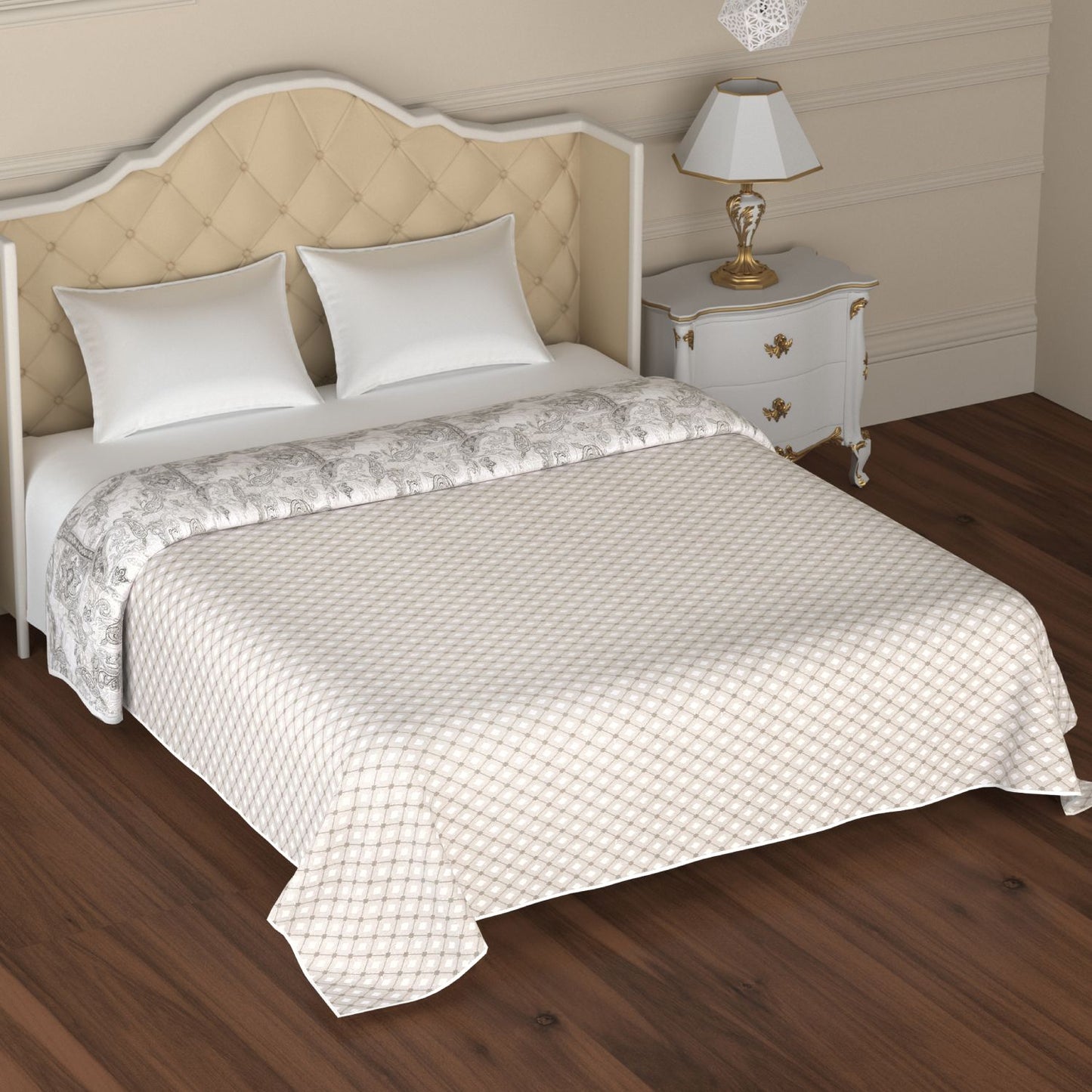 Brown and Beige Ambi and Floral Jaal Abstract Print Cotton Double Bed AC Dohar