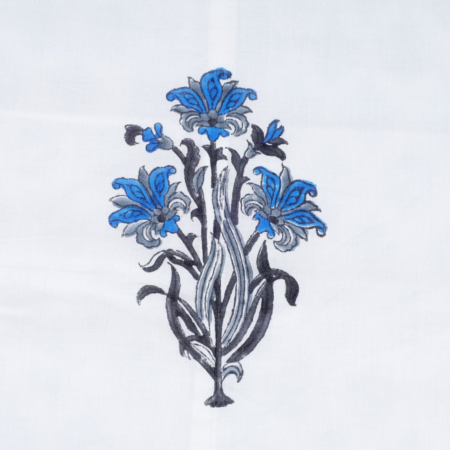 Blue and Grey Mughal Floral Motif Hand Block Printed Double Bed AC Dohar