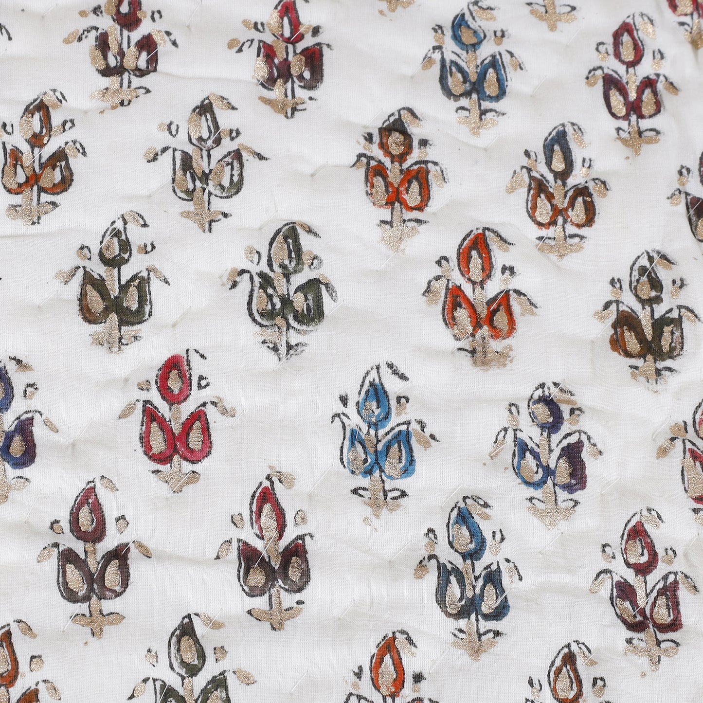 Multicolour Gold Bootie Hand Block Print Cotton Mulmul Double Bed AC Quilt
