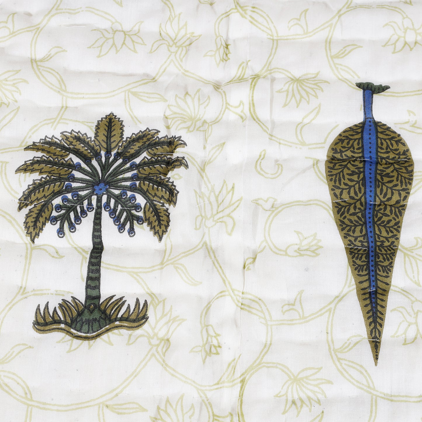 Olive Green Palm Tree and Intricate leaf Print Double Bed AC Quilt
