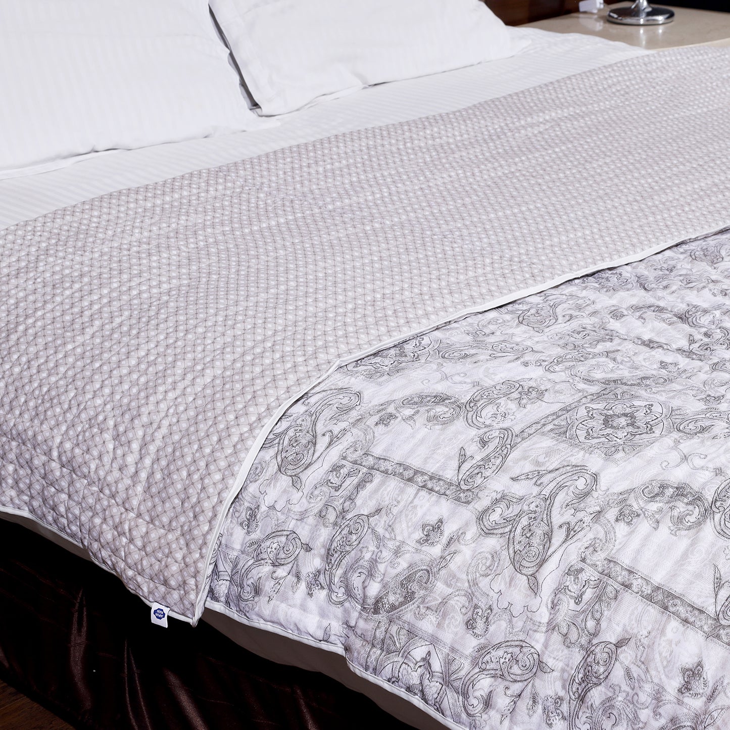 Brown and Beige Ambi and Floral Jaal Abstract Print Cotton Double Bed AC Quilt