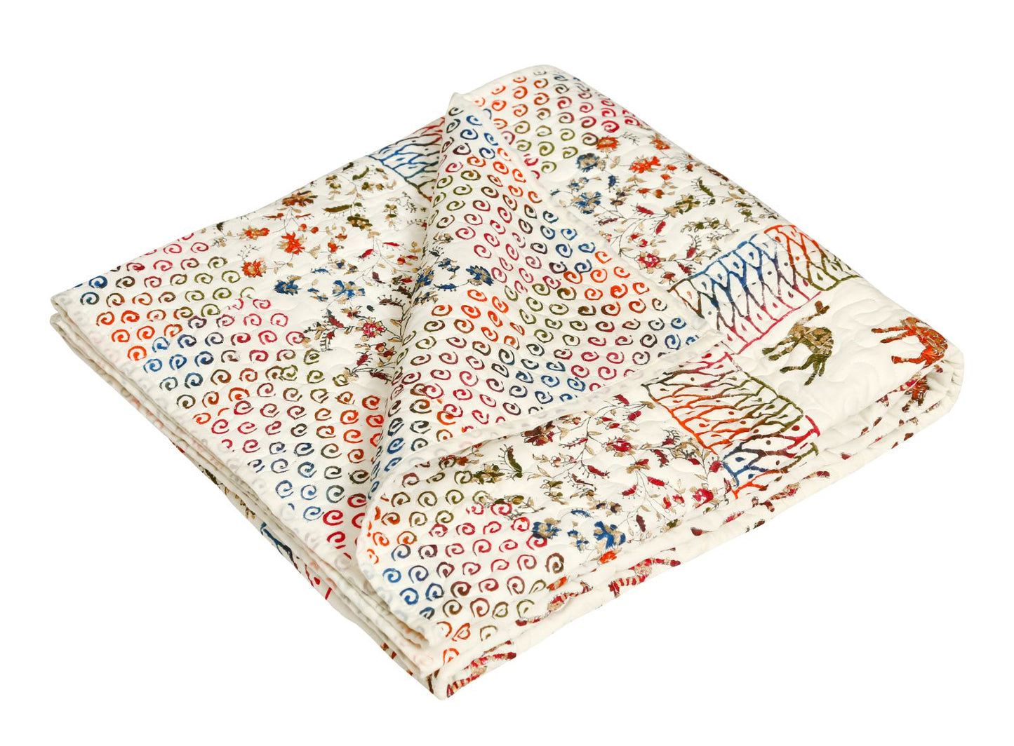 Multicolour Gold Camel Hand Block Print Cotton Mulmul Single Bed AC Comforter