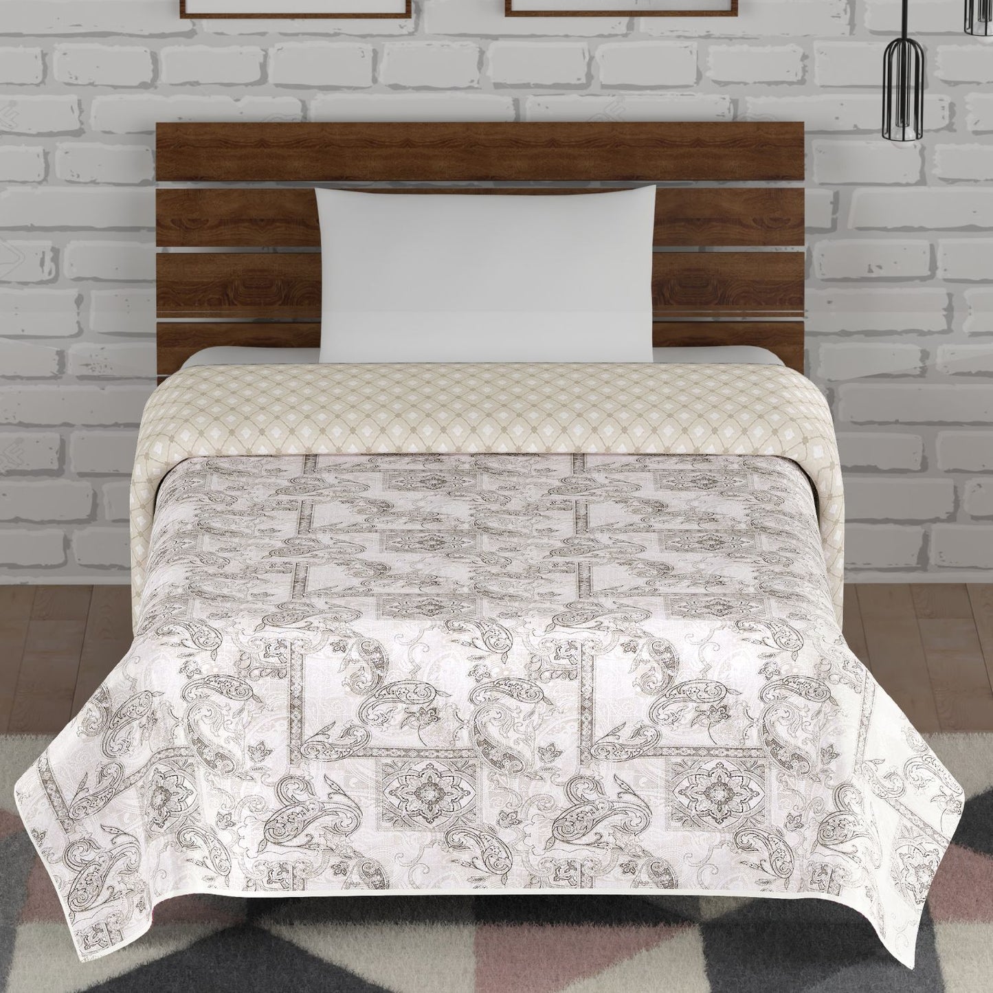 Brown and Beige Ambi and Floral Jaal Abstract Print Cotton Single Bed AC Dohar