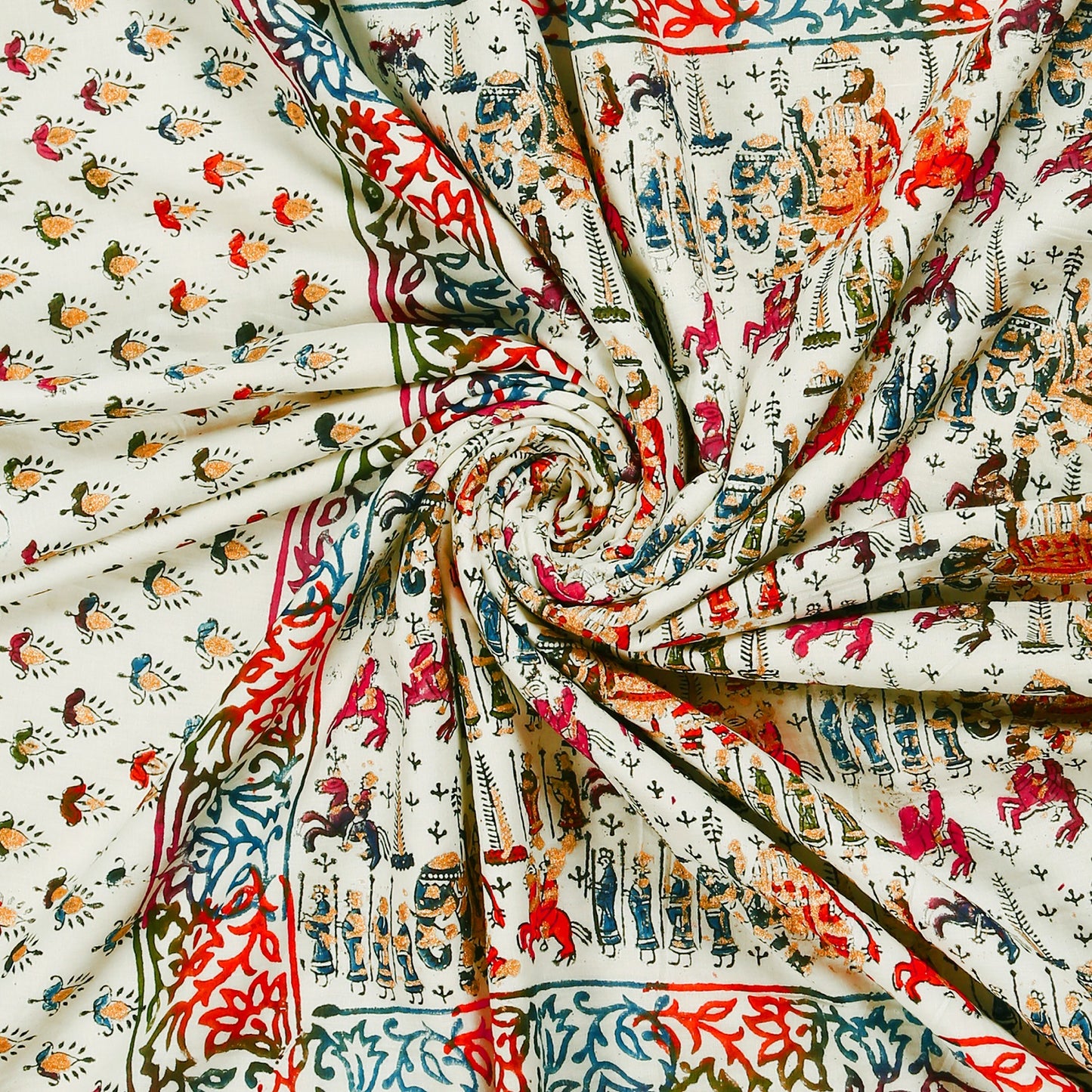 Multicolour Gold Printed Maharaja Baraat Hand Block Print Cotton Mulmul Single Bed AC Dohar