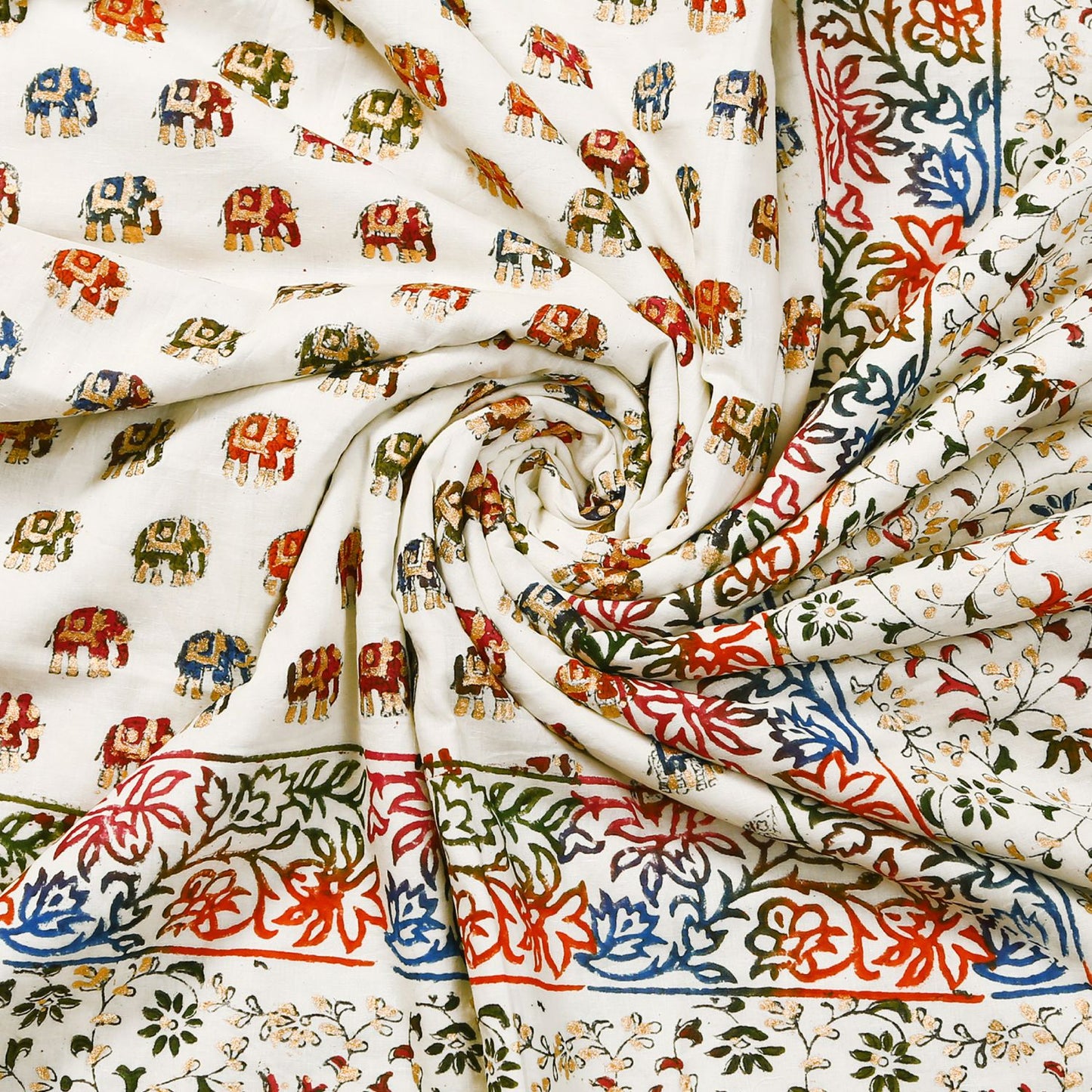 Multicolour Gold Elephant Hand Block Print Cotton Mulmul single Bed AC Dohar