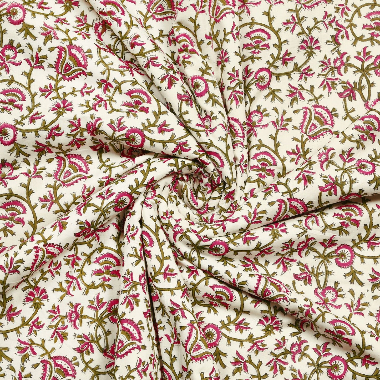 Pink and Green Tree Motif Hand Block Printed Single Bed AC Dohar