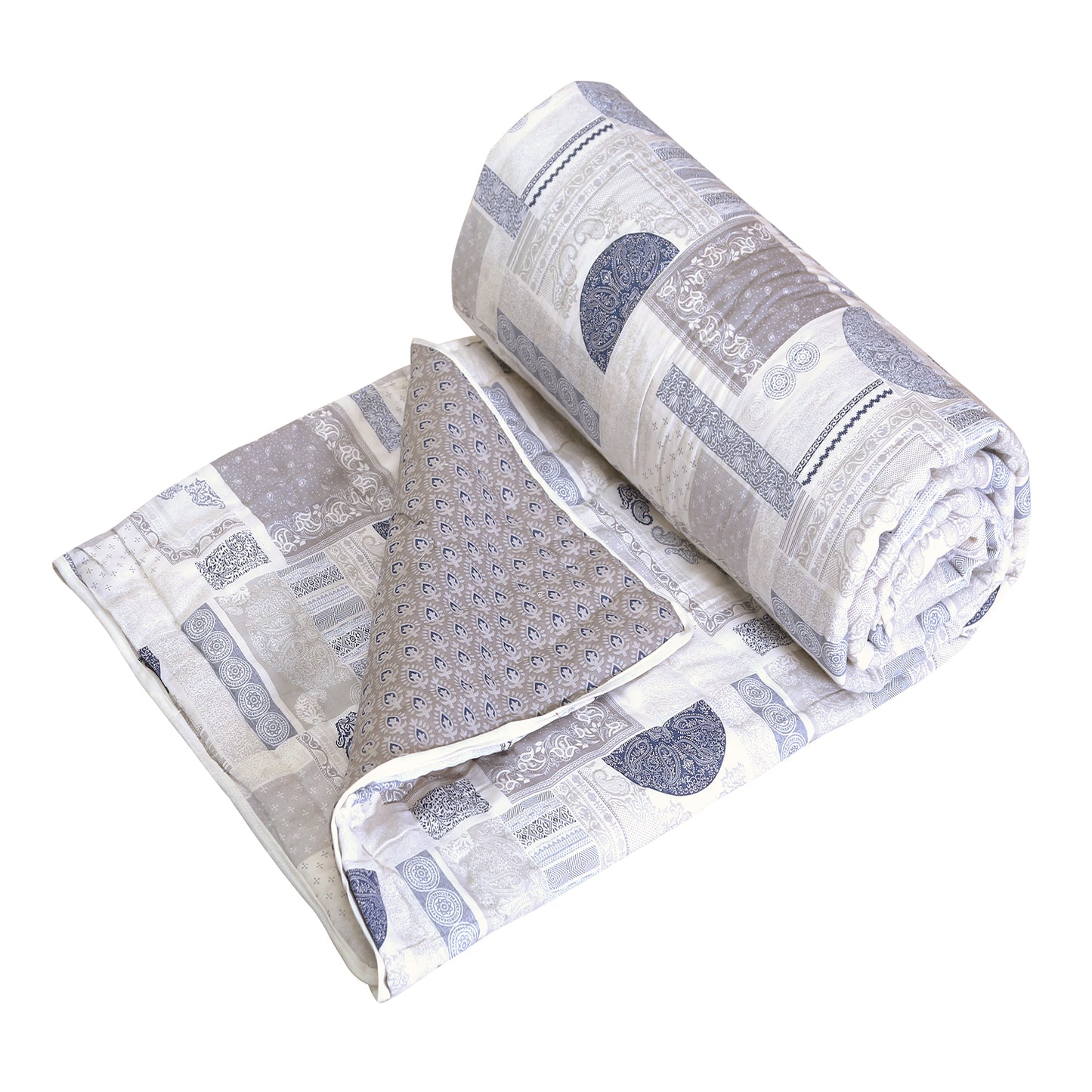 Grey and Blue Geometric Abstract Print Cotton Single Bed AC Quilt