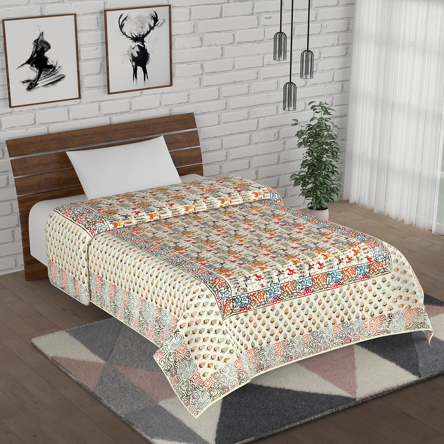 Cotton Quilted Bedpreads - 2 Hand-Block Prints