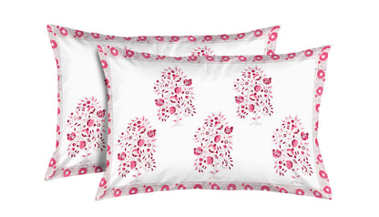 Pink Pomegranate Plant Motif Hand Block Printed Cotton King Size Bedsheet