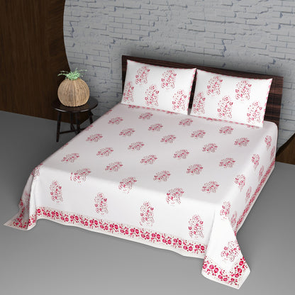 Pink Pomegranate Plant Motif Hand Block Printed Cotton King Size Bedsheet