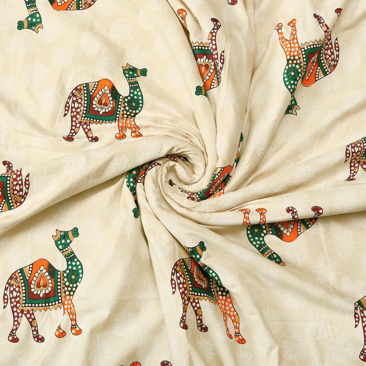 Multicolour Camel and Floral Jaal Print Cotton Double Bedsheet