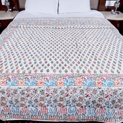 Multicolour Gold Bootie Hand Block Print Cotton Sheet Mulmul Double Bed AC Comforter