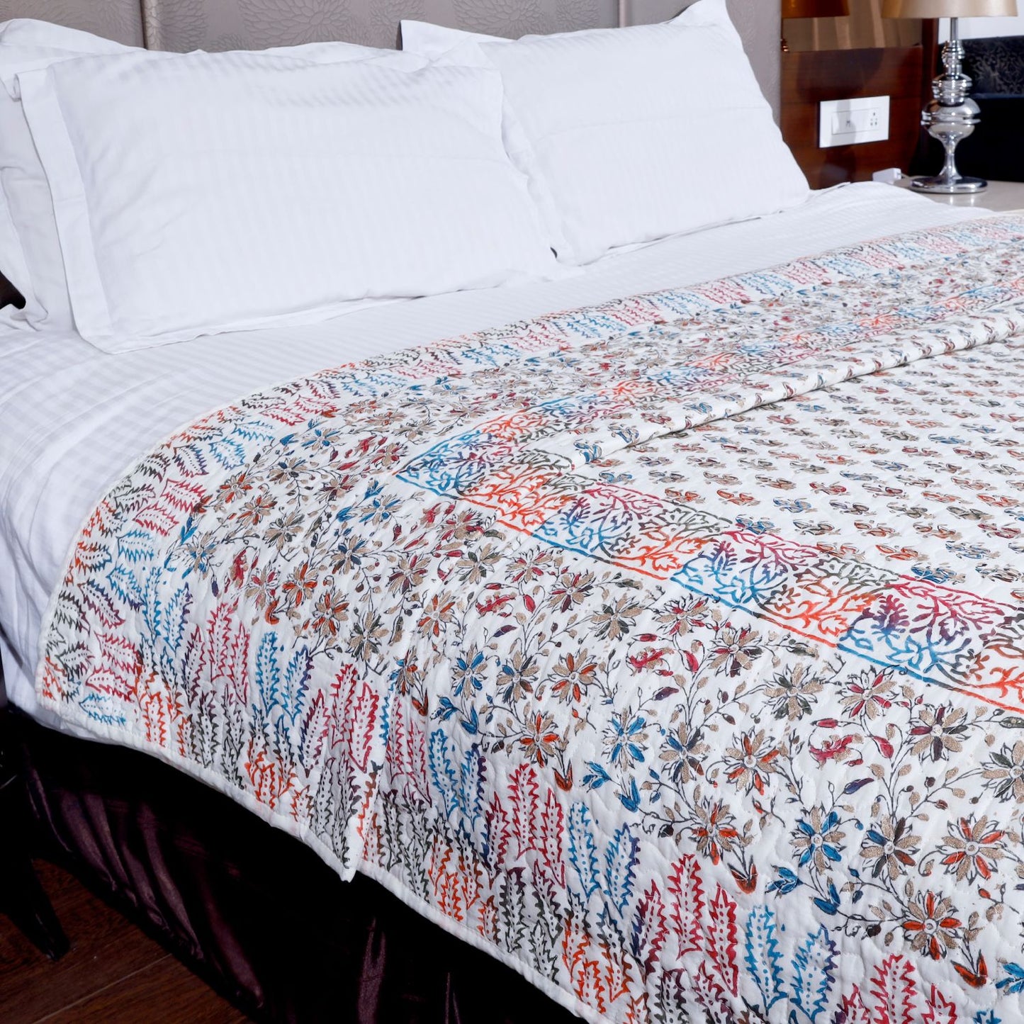 Multicolour Gold Bootie Hand Block Print Cotton Sheet Mulmul Double Bed AC Comforter