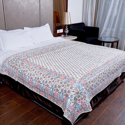 Multicolour Gold Bootie Hand Block Print Cotton Sheet Mulmul Double Bed AC Comforter