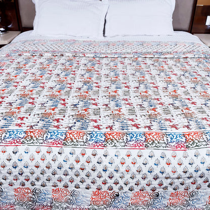 Multicolour Gold Printed Maharaja Baraat Hand Block Print Cotton Sheet Mulmul Double Bed AC Comforter