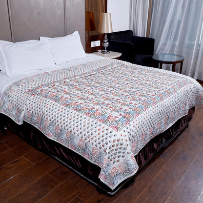 Multicolour Gold Printed Maharaja Baraat Hand Block Print Cotton Sheet Mulmul Double Bed AC Comforter