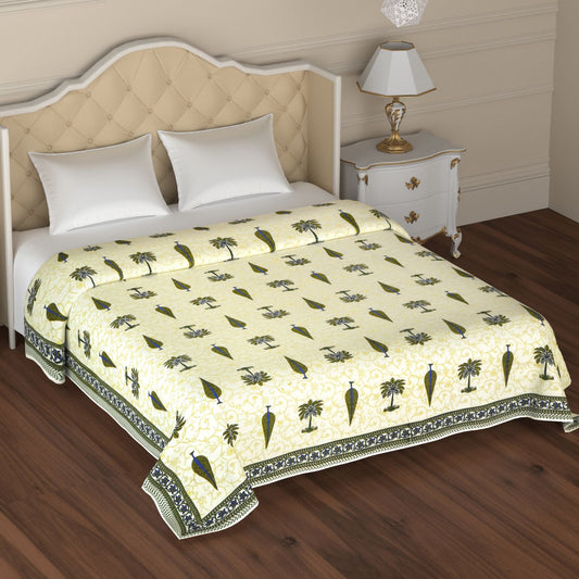 Olive Green Palm Tree and Intricate leaf Print Double Bed AC Dohar