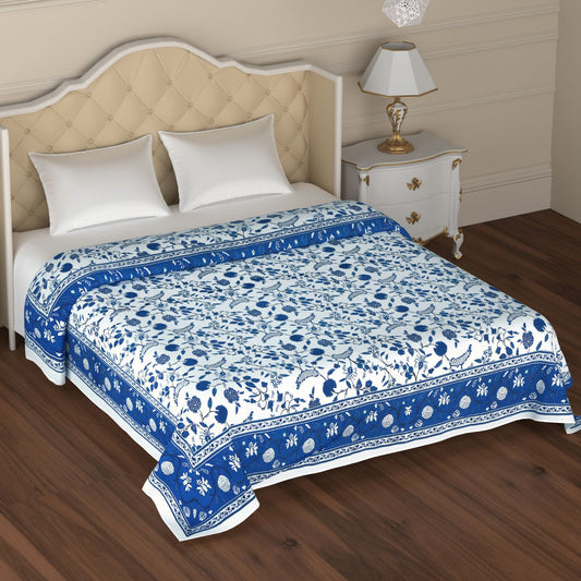 Blue and Grey Floral jaal Hand Screen Print  Double Bed AC Dohar