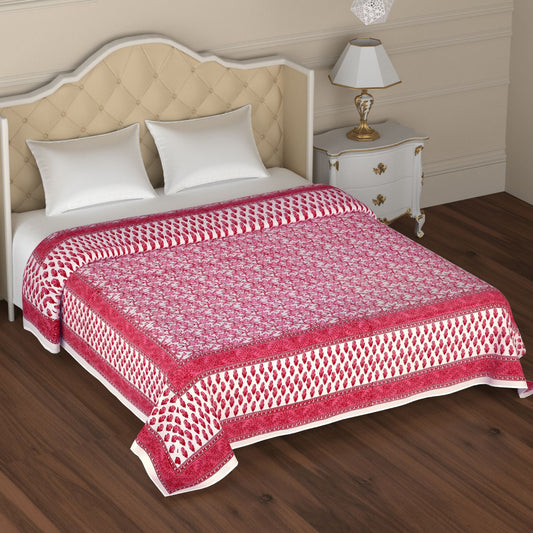 Pink Floral jaal Hand Screen Print Double Bed AC Dohar