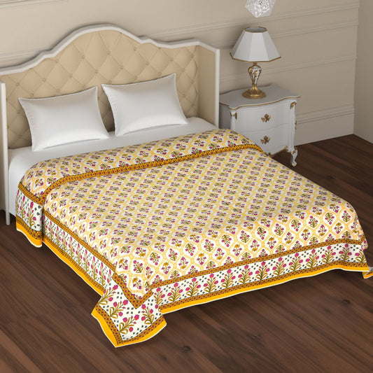 Red and Yellow Lily and Tulip Flower Seamless Pattern Hand Screen Printed Cotton Double Bed AC Dohar