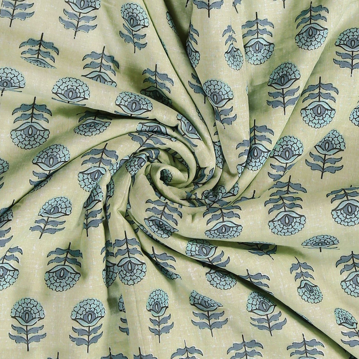 Aqua Green Marigold Motif Hand Screen Printed Cotton Double bed AC Dohar