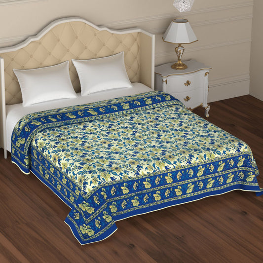 Blue and Green Garden Flower Hand Screen Print  Double Bed AC Dohar