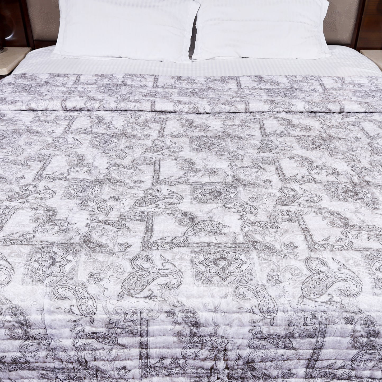 Brown and Beige Ambi and Floral Jaal Abstract Print Cotton Double Bed AC Quilt