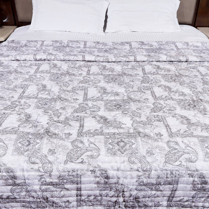 Brown and Beige Ambi and Floral Jaal Abstract Print Cotton Double Bed AC Quilt