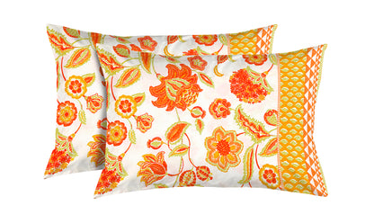 Vibrant Orange and Yellow Floral Print Cotton Double Bedsheet