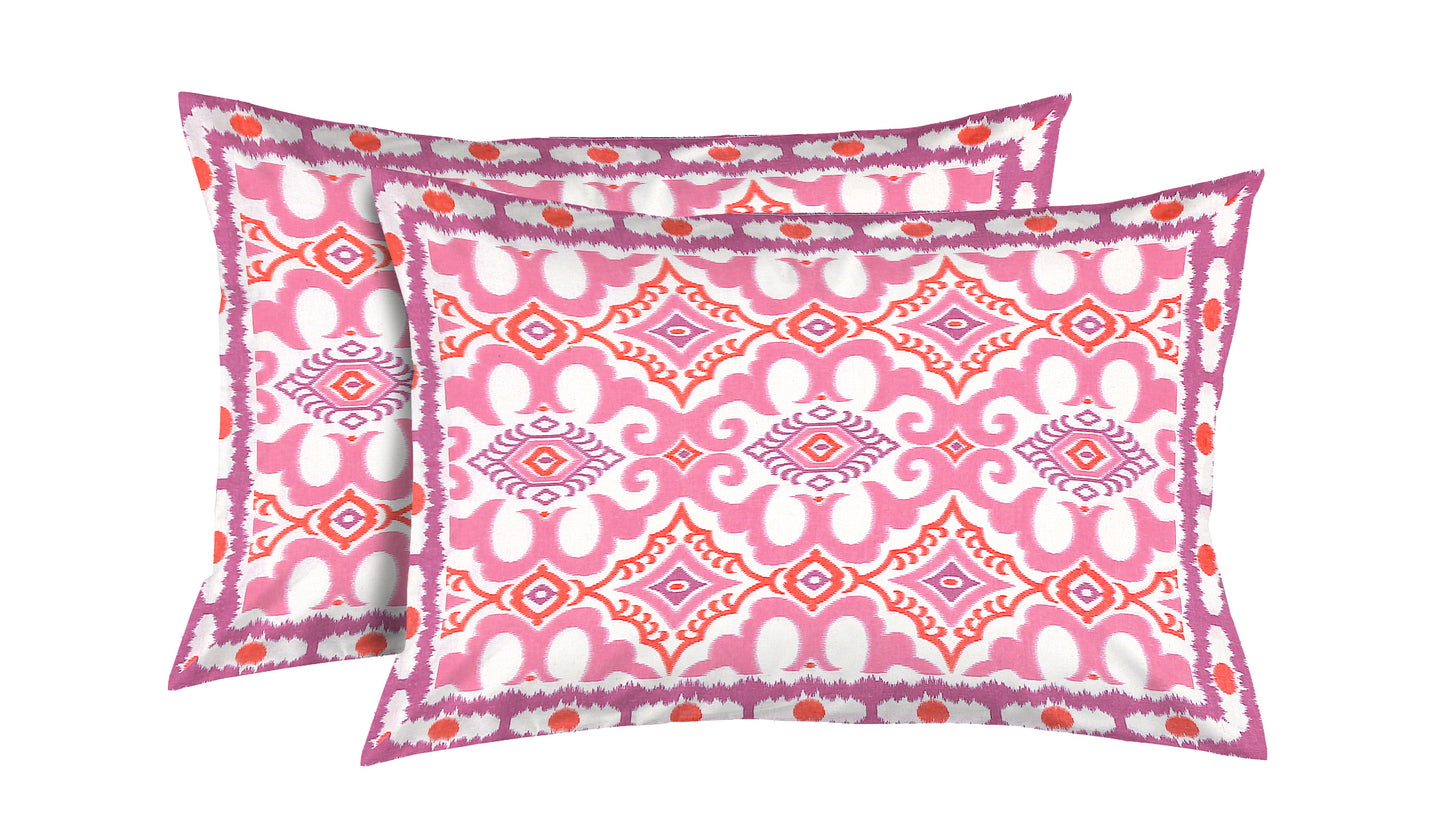 Pink and White Ikat Print Cotton King Size bedsheet