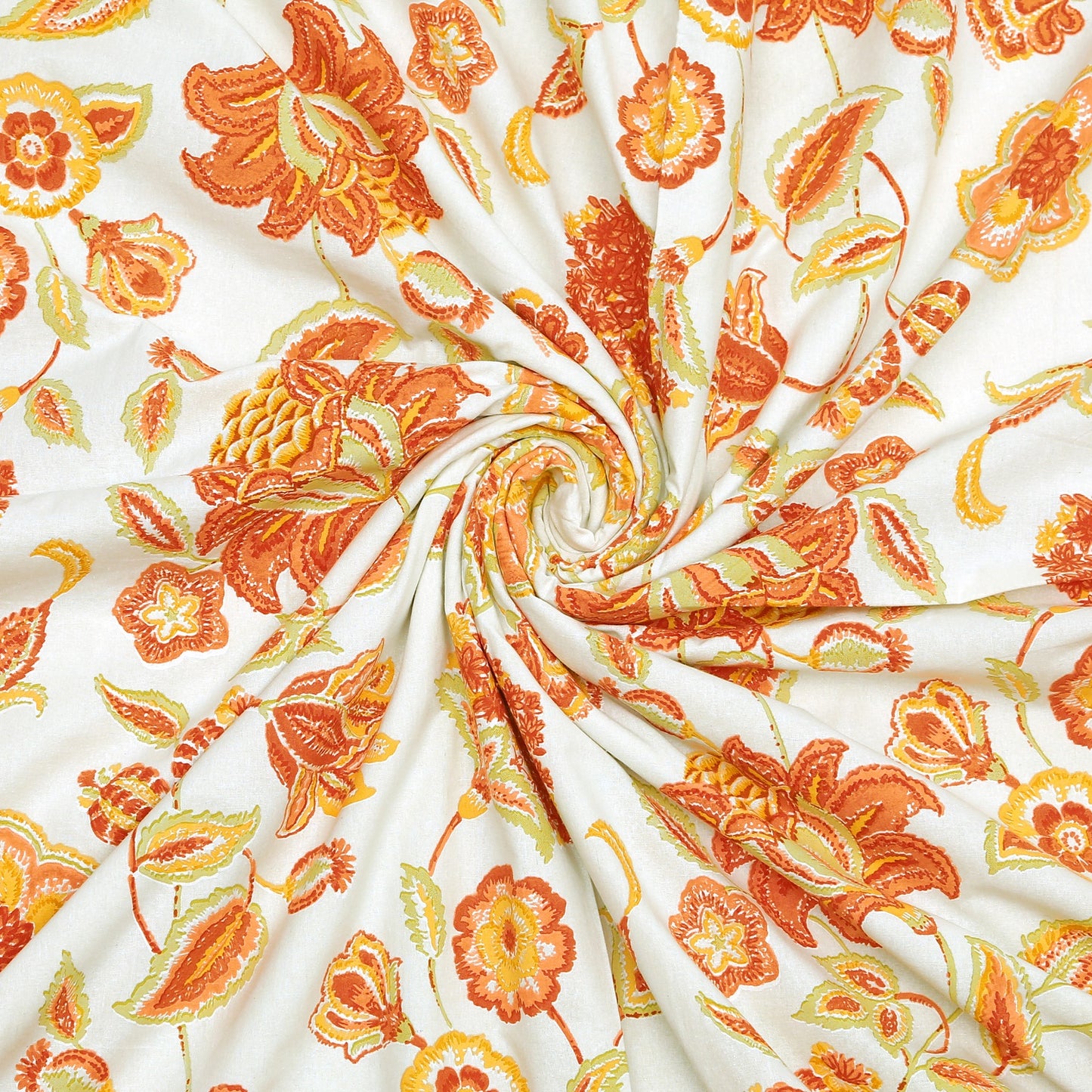 Vibrant Orange and Yellow Floral Print Cotton Double Bedsheet