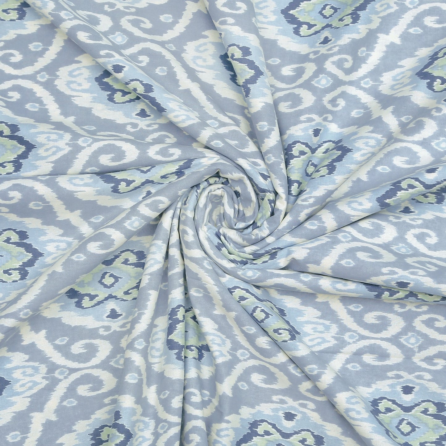 Blue and Grey Ikat Print Cotton King Size Bedsheet