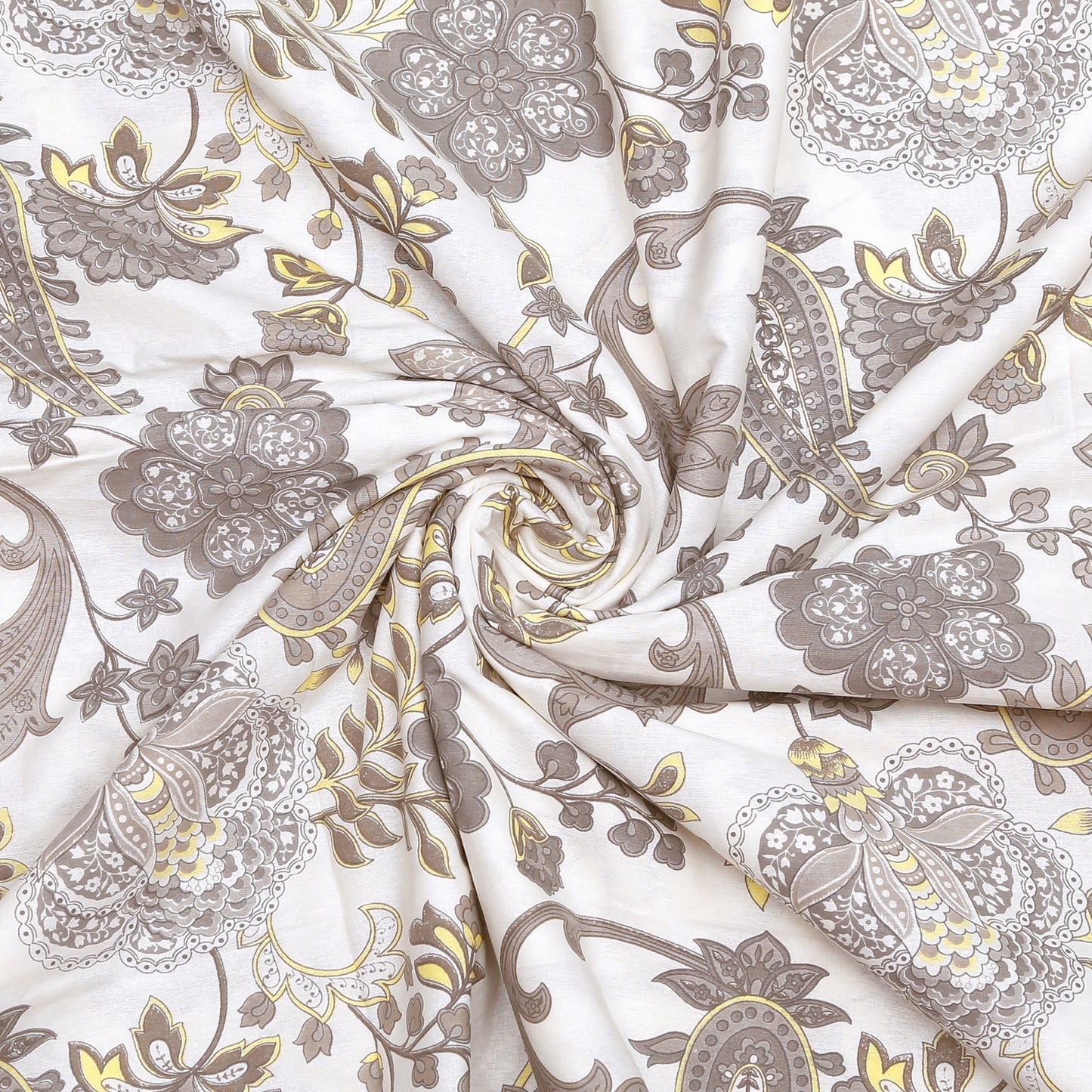 Grey and Brown Paisley Floral Seamless Pattern Cotton Double Bedsheet