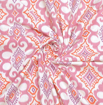 Pink and White Ikat Print Cotton King Size bedsheet