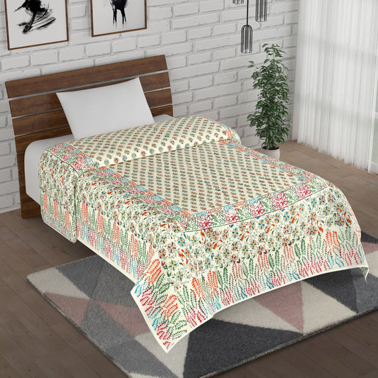 Multicolour Gold Bootie Hand Block Print Cotton Mulmul Single Bed AC Comforter