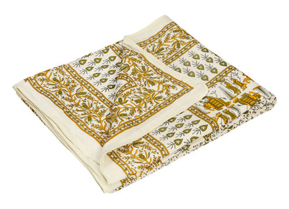 Yellow and Green Maharaja Baraat Hand Screen Printed Cotton Single Bed AC Dohar