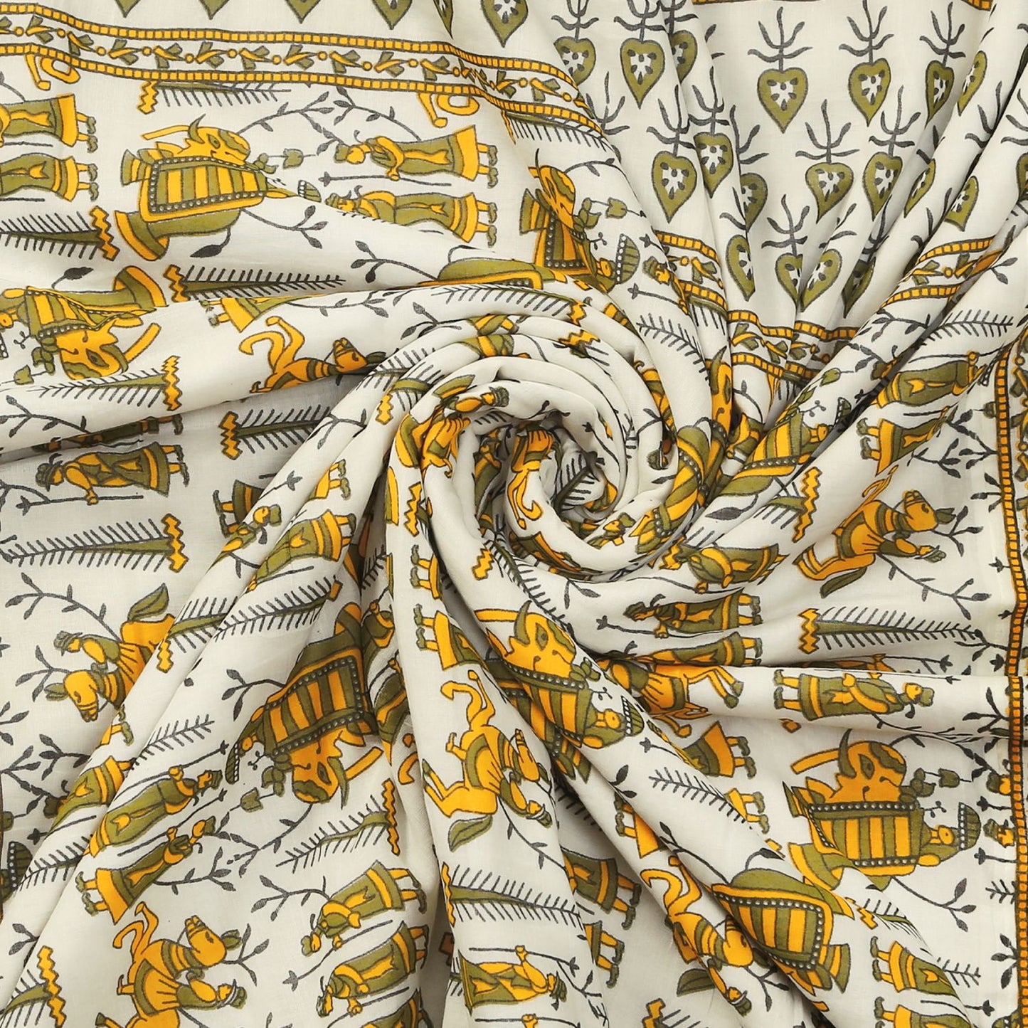 Yellow and Green Maharaja Baraat Hand Screen Printed Cotton Single Bed AC Dohar