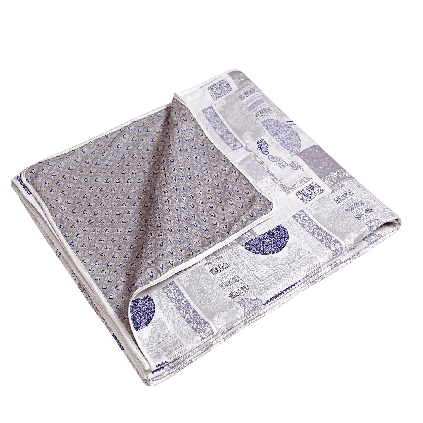 Grey and Blue Geometric Abstract Print Cotton Double Bed AC Dohar