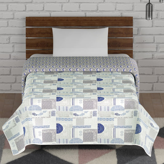 Grey and Blue Geometric Abstract Print Single Bed AC  Dohar