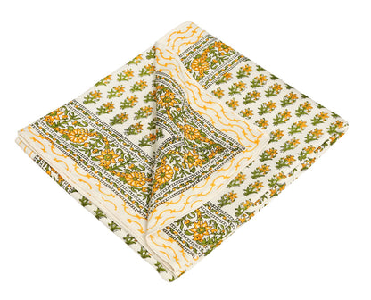 Yellow and Green Dafodill Flower Bootie Hand Block Print Cotton Mulmul  single Bed AC Dohar