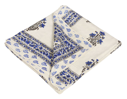 Blue and Grey Mughal Floral Motif Hand Block Printed Single Bed AC Dohar