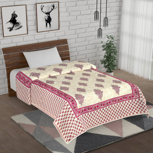 Pink and Maroon Paisley and Floral Motif Print Single Bed AC Quilt