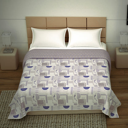 Grey and Blue Geometric Abstract Print Cotton Double Bed AC Dohar